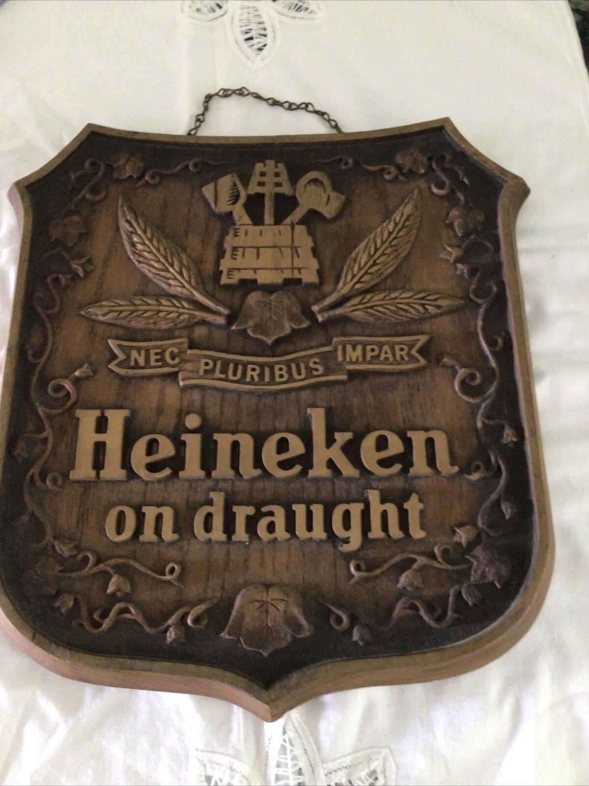 Vintage Heineken Beer Bieren Shield Crest Faux Wood Wall Plaque Sign Foam