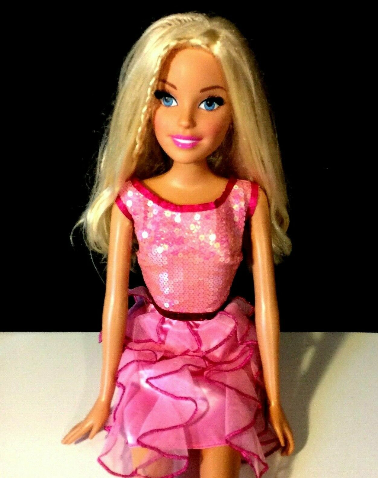 Mattel Just Play Blonde Barbie Doll My Size Best Friend 28" Pink Sequin Dress
