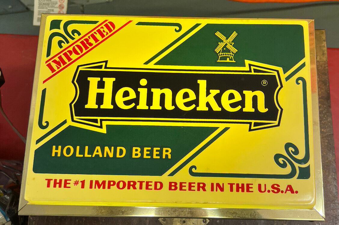 Vintage 1970’s Heineken Lighted Beer Sign Metal Frame Bar Advertising  11.5 X 8