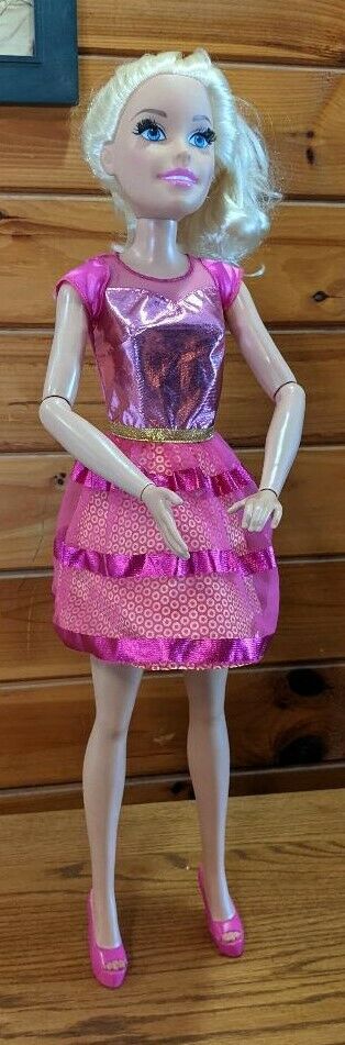 Mattel Just Play Blonde Barbie Doll My Size Best Friend 28" Pink Party Dress