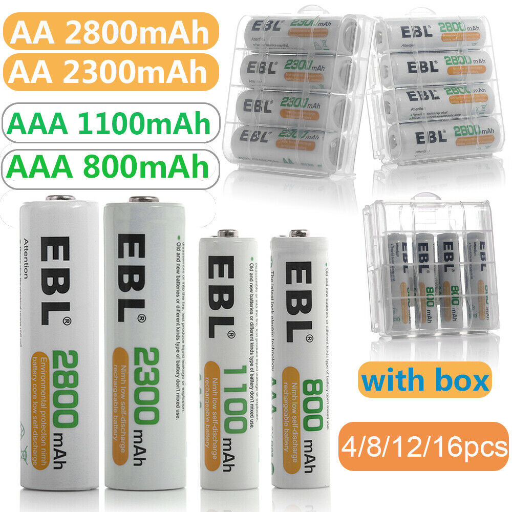 Ebl Lot Aa Aaa Rechargeable Batteries Ni-mh 2800mah 2300mah 1100mah 800mah + Box