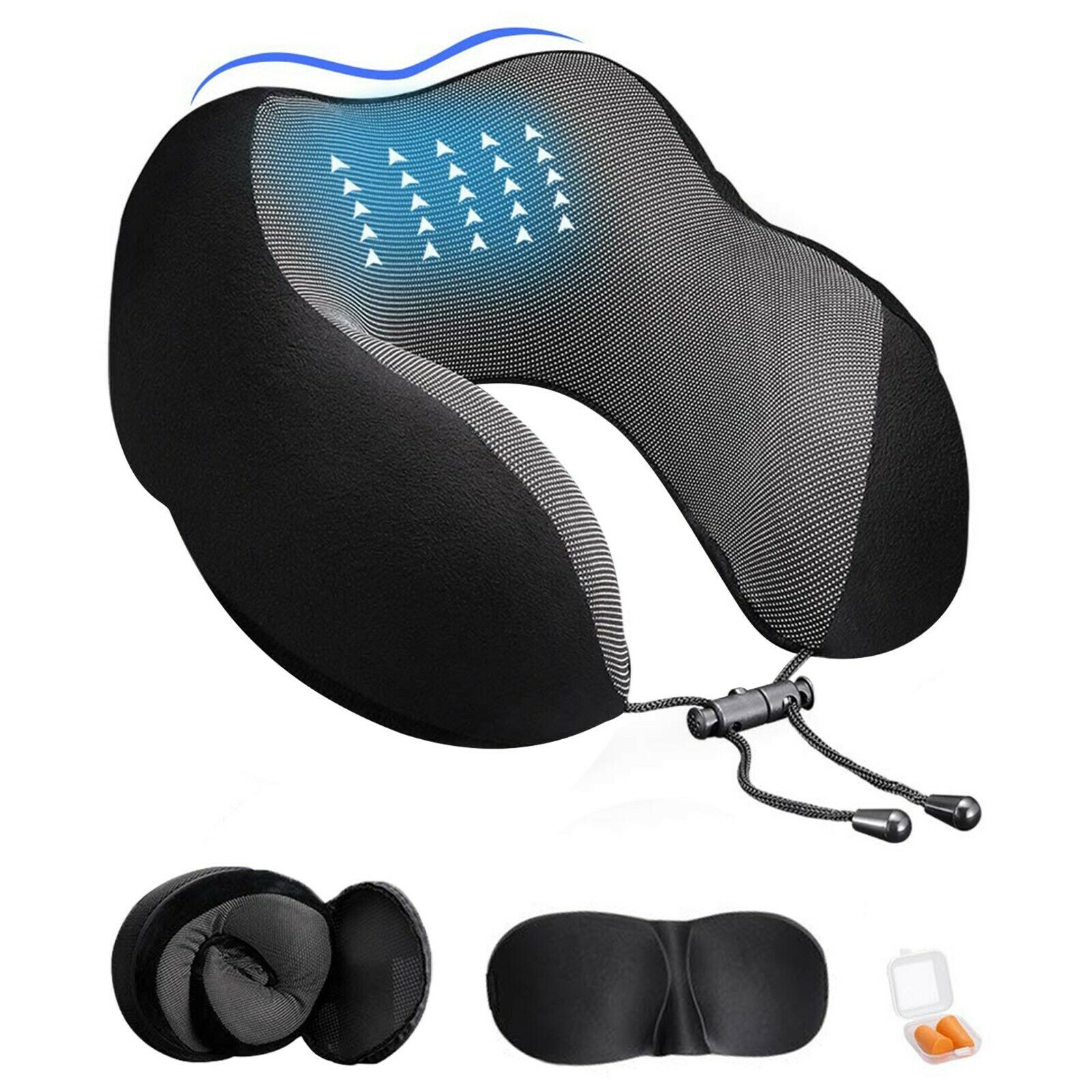 Memory Foam Travel Pillow - Neck Pillow For Airplane Travel - Flight Pillow Set