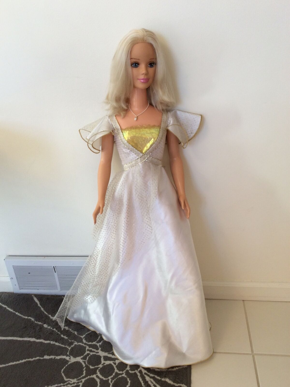 Vintage Mattel My Size Angel Barbie No Wings White Gold Dress Bride Princess