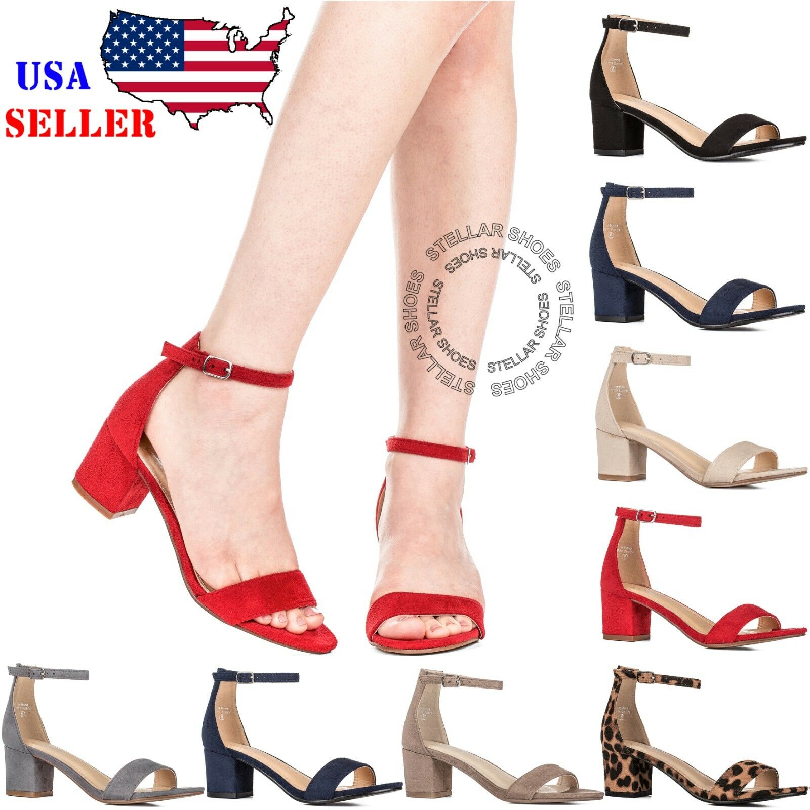 [new] Illude Women's Fashion Ankle Strap Chunky Heeled Sandals Heels