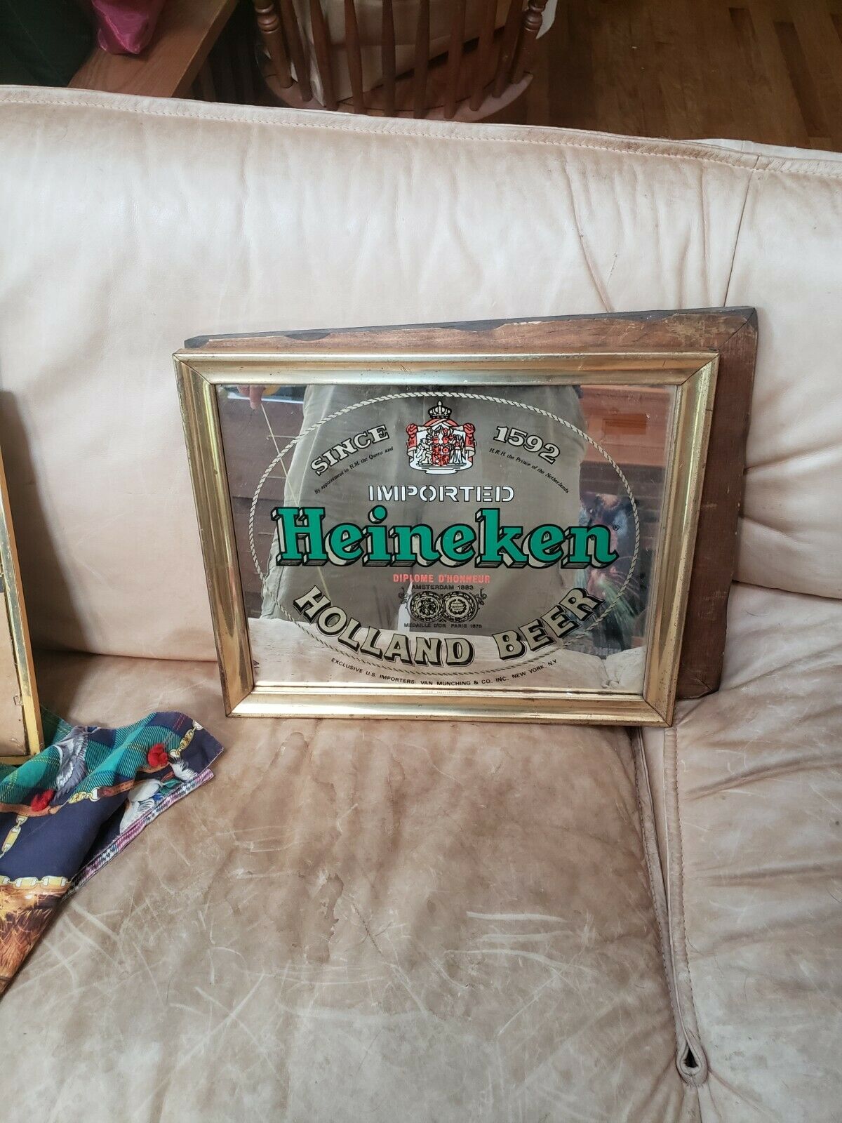 Vintage Heineken Beer Framed Mirror Imported Holland Bar Sign Man Cave